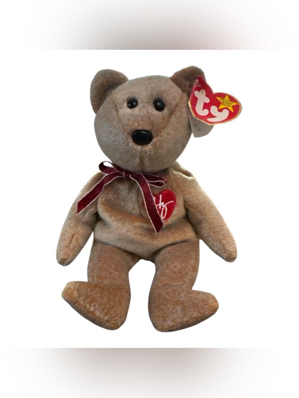 Ty 1999 Signature Bear Beanie Baby Brown Teddy Bear with Red Heart Tag Y2K 1990s